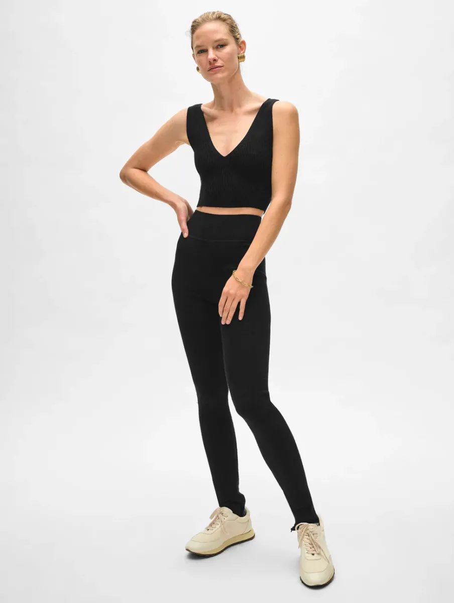 Discount White + Warren superfine merino zip leggings Black