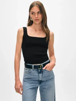 New White + Warren superfine organic cotton tank Black