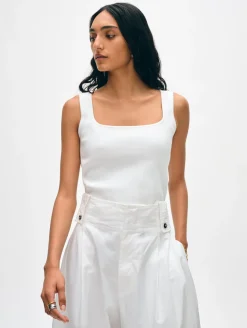 New White + Warren superfine organic cotton tank White