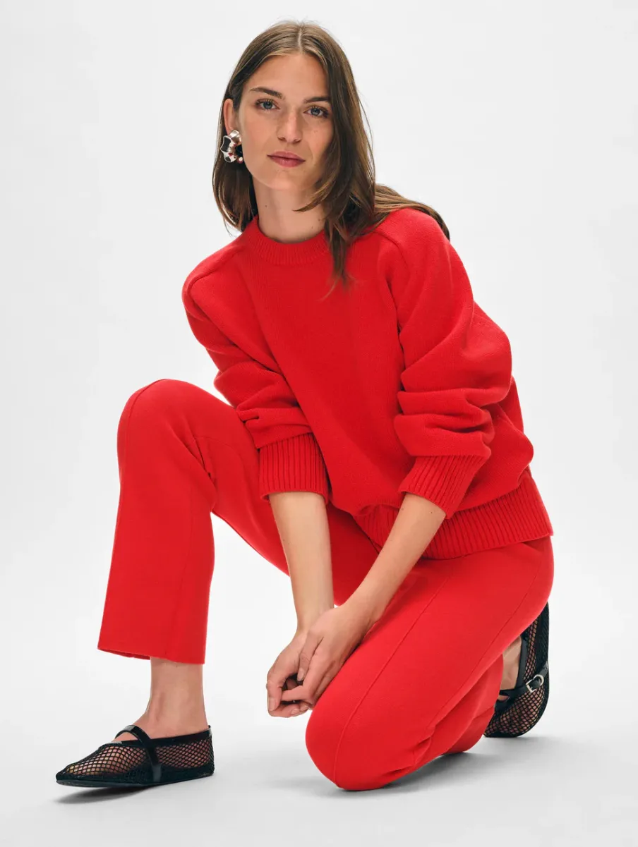 Clearance White + Warren superfine organic cotton kick flare pant RedCarnelian